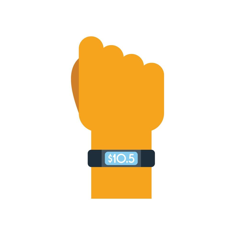 Hand wearing smartwatch showing money icon on screen vector