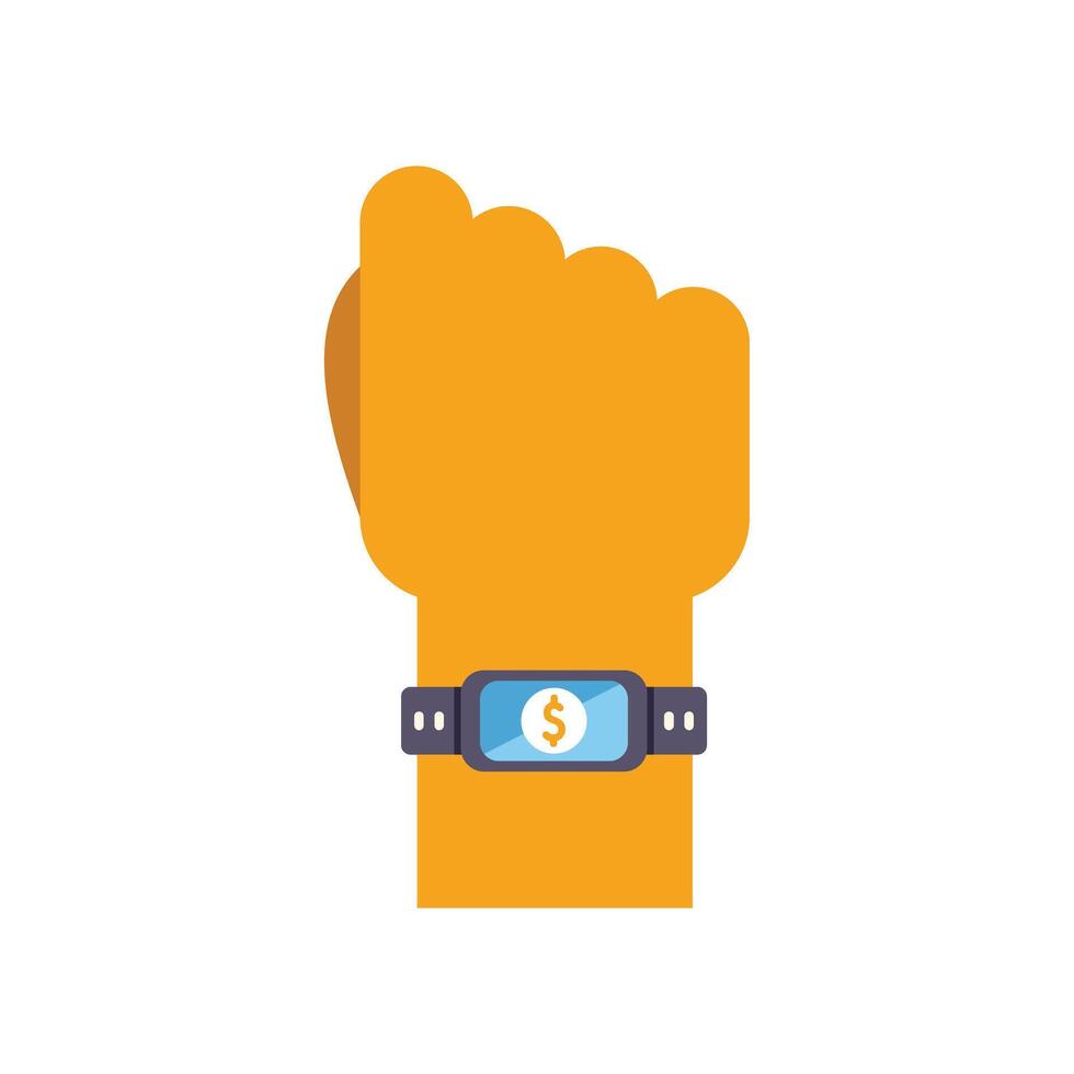 Hand wearing smartwatch showing dollar sign on screen vector