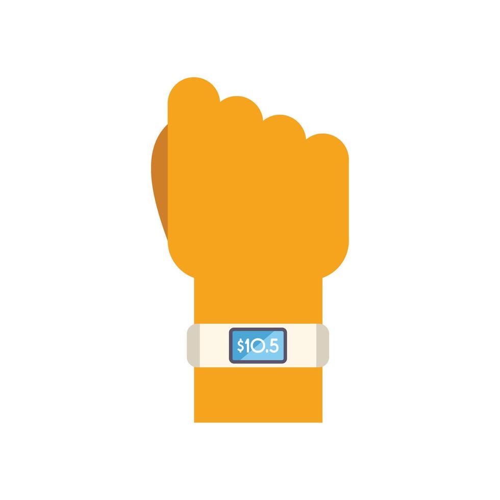 Hand wearing smartwatch showing money icon on screen vector