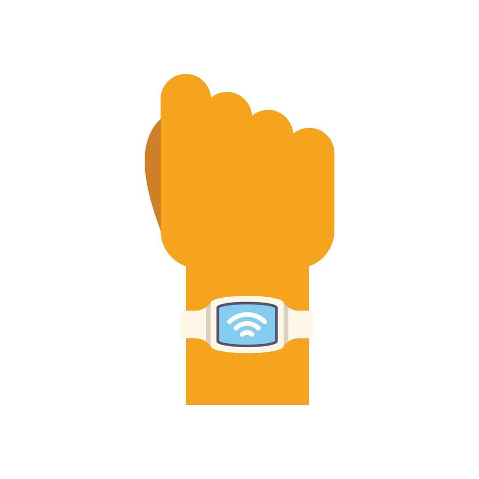 Hand wearing smartwatch with wifi signal on screen vector