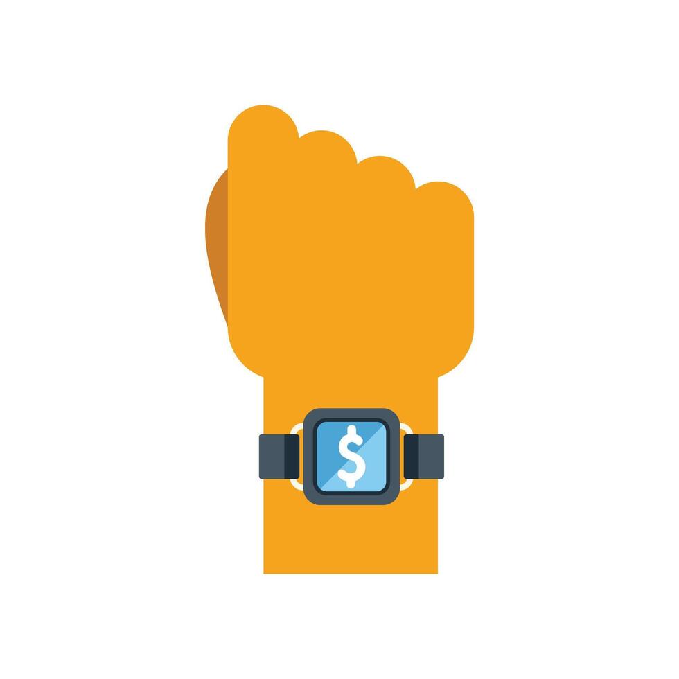 Hand wearing smart watch showing dollar currency symbol vector