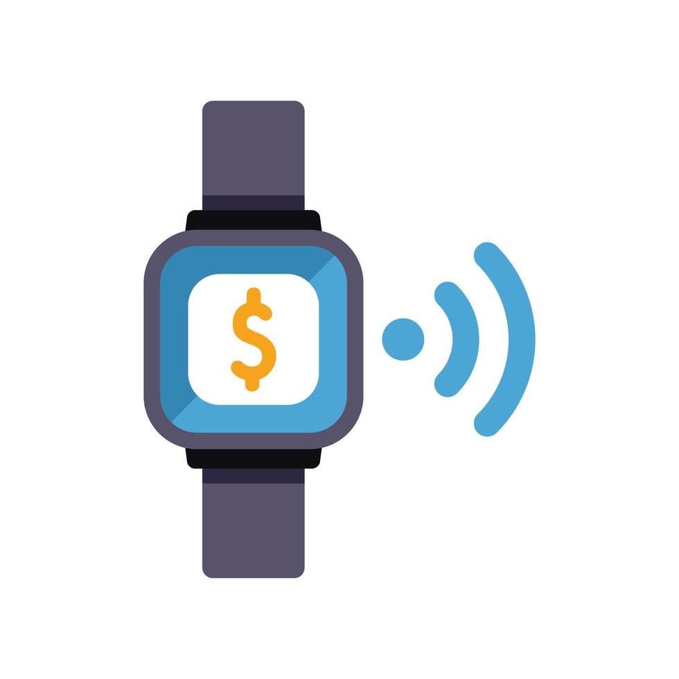 Smartwatch making contactless payment transaction sending wifi signal vector