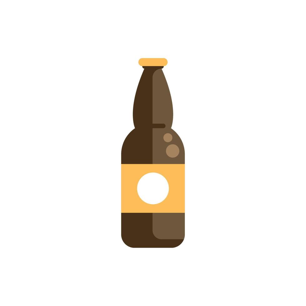 Brown beer bottle with blank round label standing on white background vector