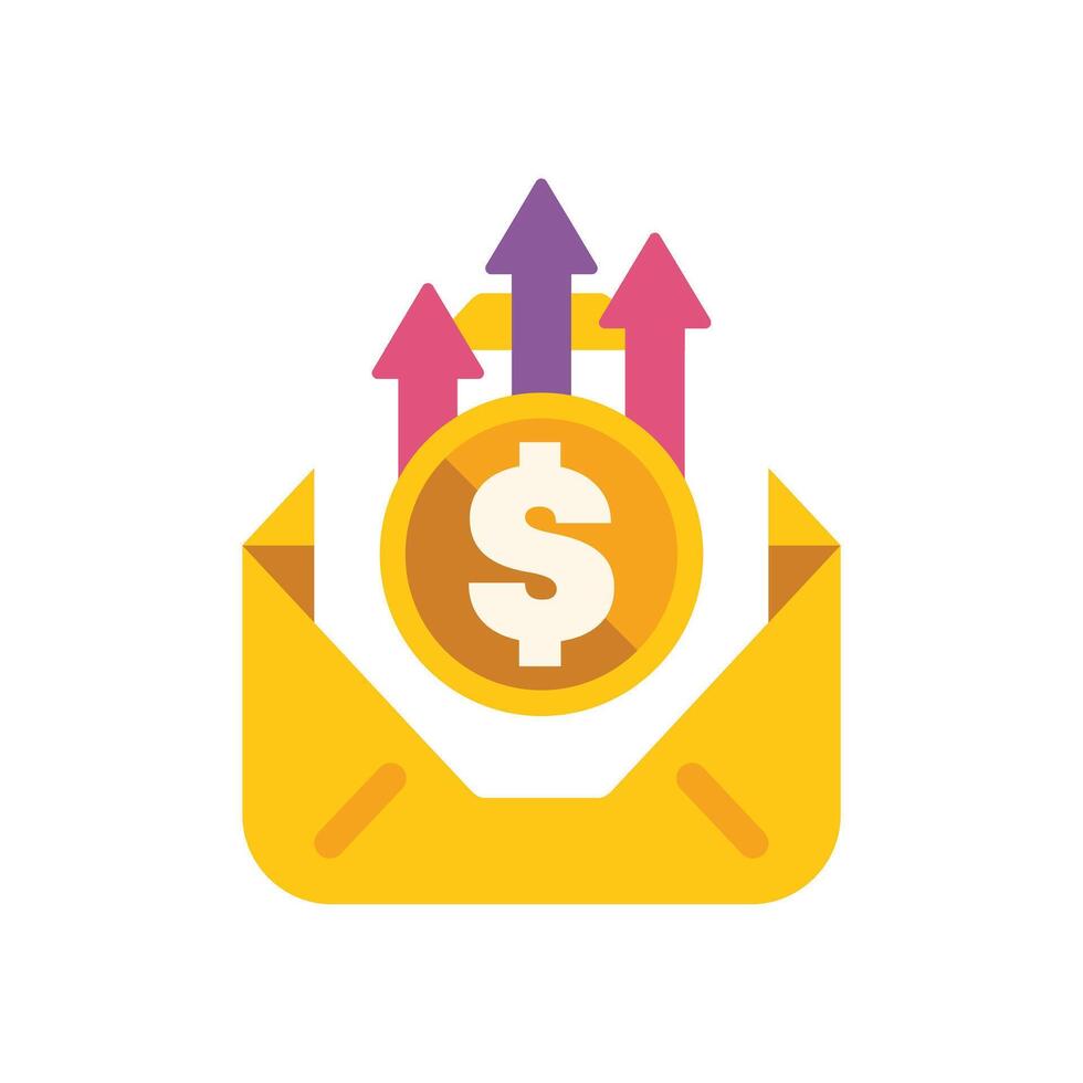 Dollar coin increasing in value coming out of open envelope vector