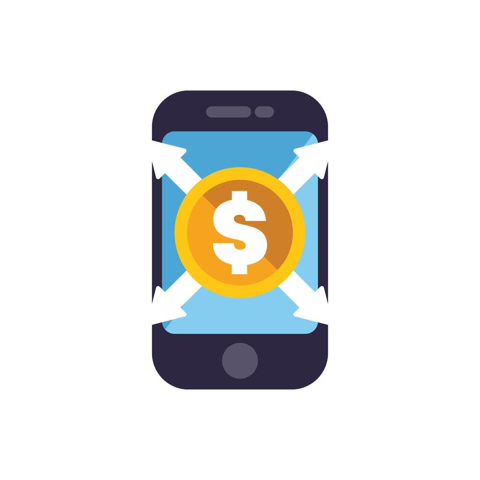 Smartphone showing online money transfer with arrows vector