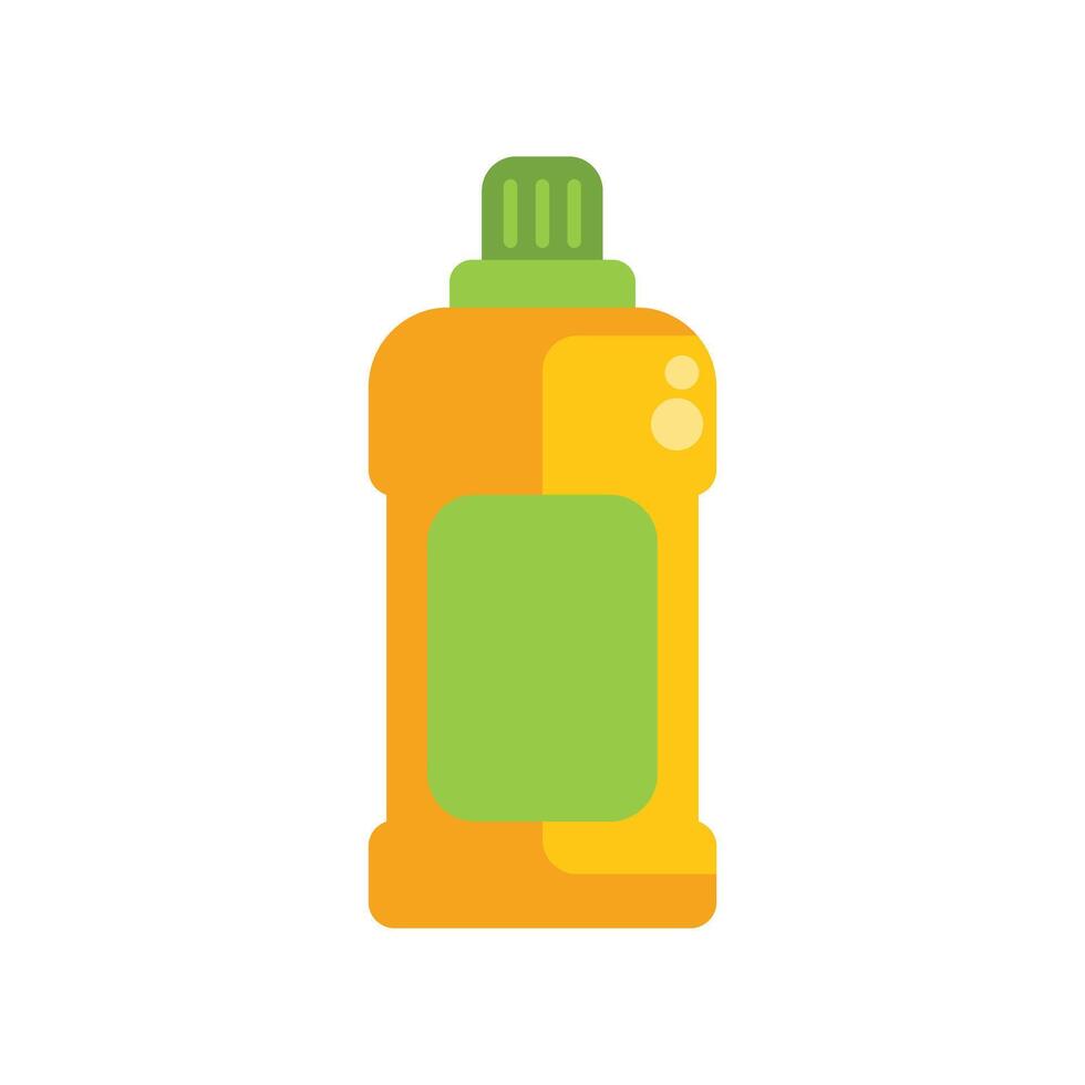 Yellow plastic bottle with green label containing cleaning product for housekeeping vector