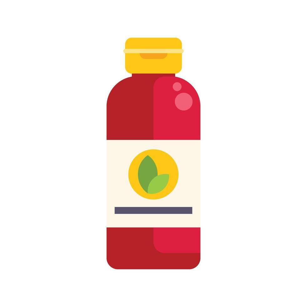Red bottle containing green herbal syrup with blank label for mockup vector