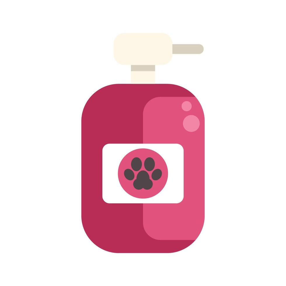 Pink plastic bottle with dispenser containing pet shampoo vector