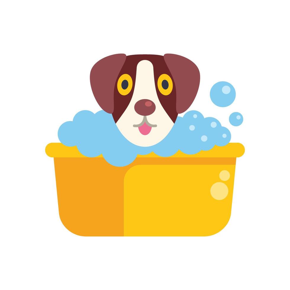 Cute dog taking bath having fun covered in soap foam bubbles vector