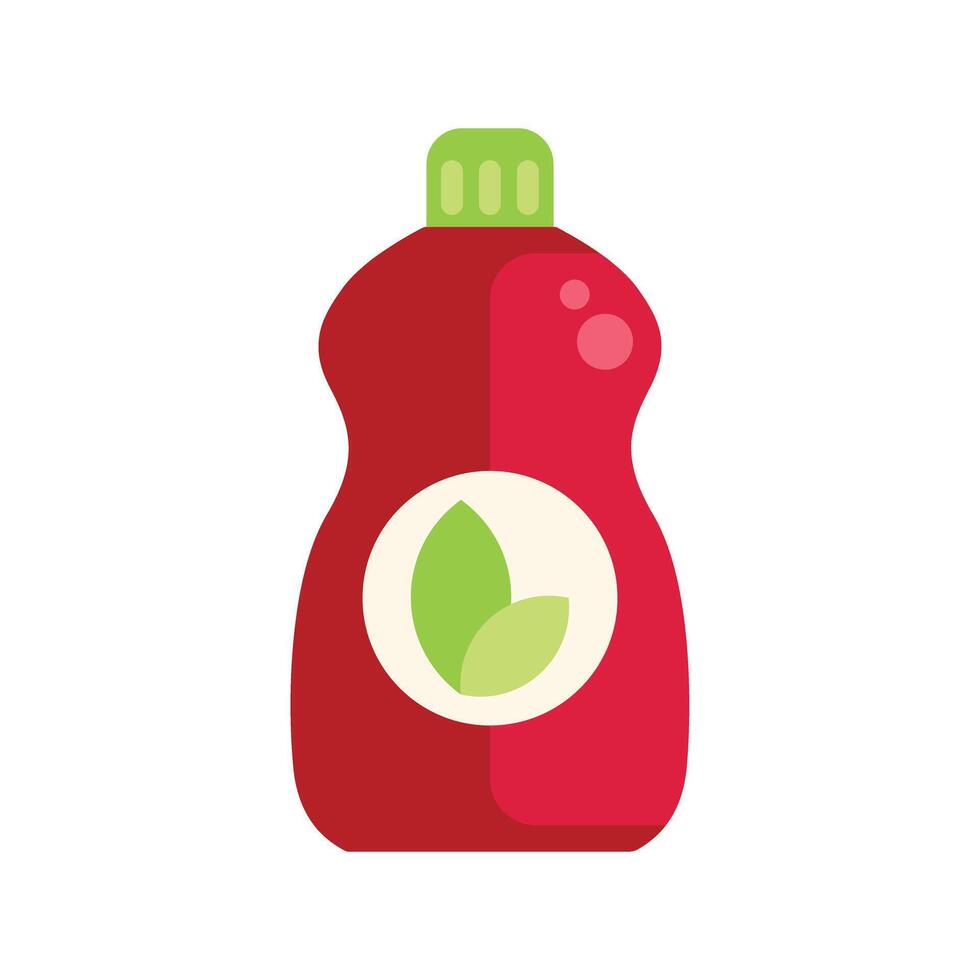 Red plastic bottle with green leaf logo is promoting eco friendly ingredients for a sustainable lifestyle vector