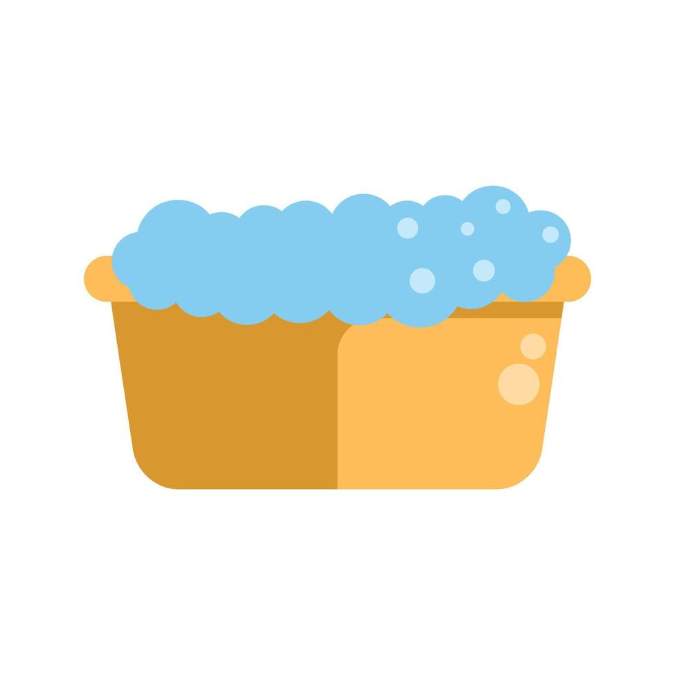 Yellow basin filled with water and soap suds for laundry vector