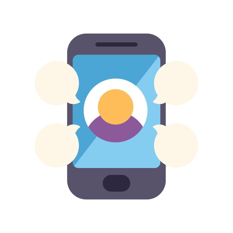 Smartphone showing online user surrounded by chat bubbles vector