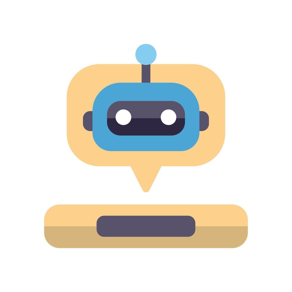 Chatbot speaking through speech bubble over blank chat window vector