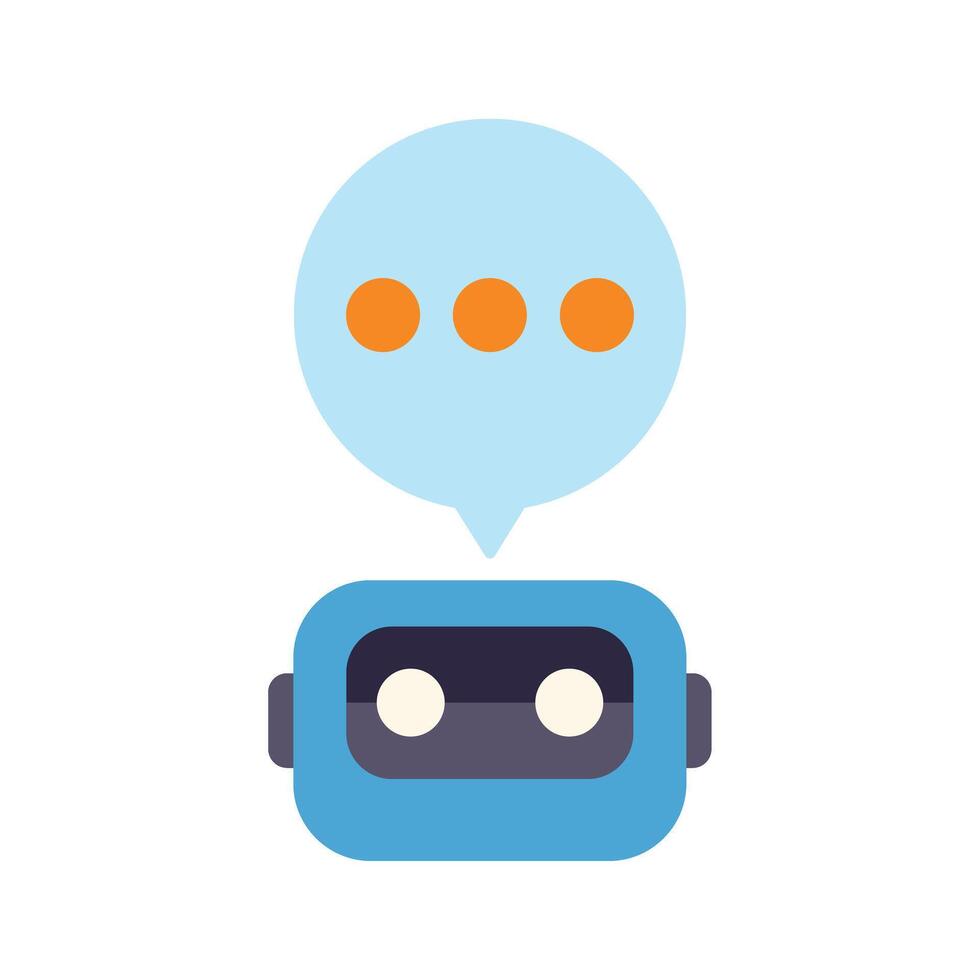 Blue chatbot speaking with three dots inside speech bubble vector