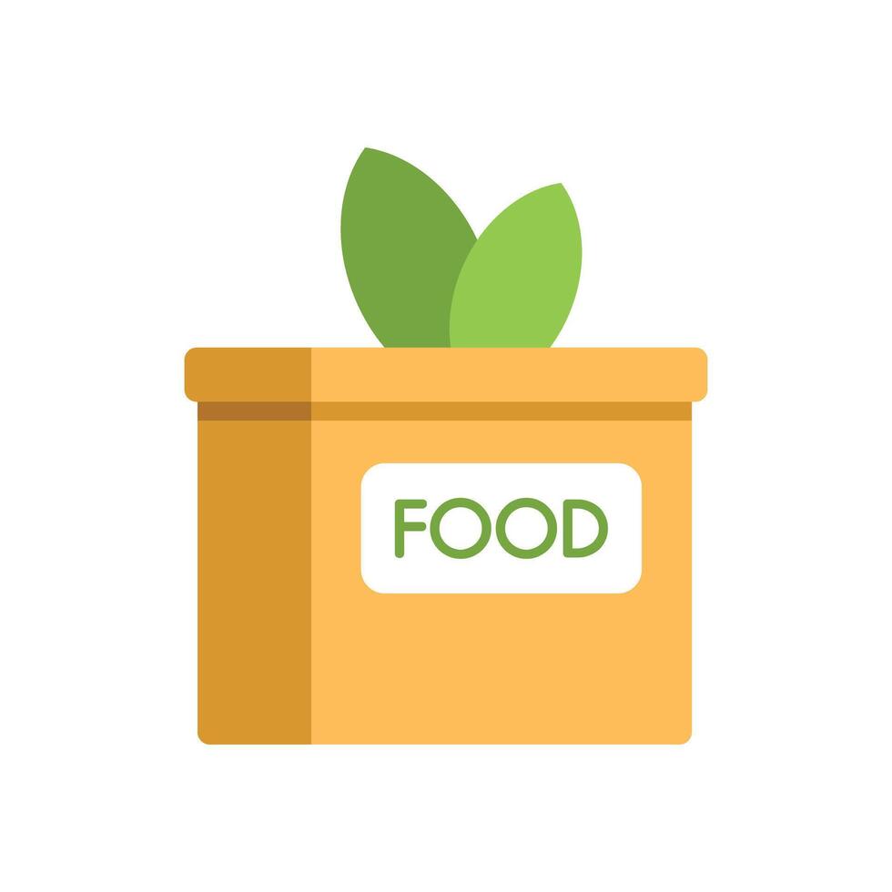 Donation box full of food with green leaves growing out from it vector