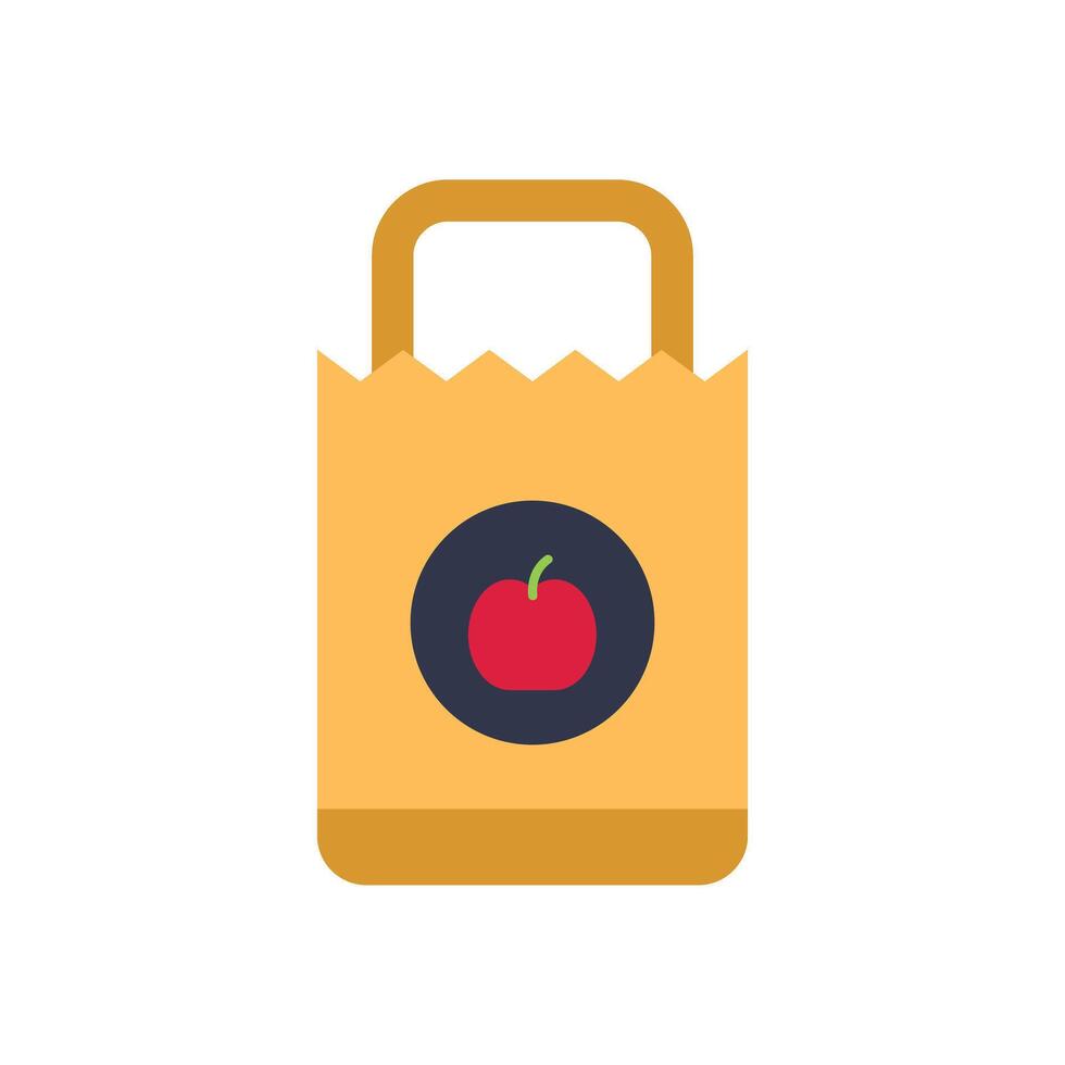 Brown paper bag showing an apple inside a circle logo vector
