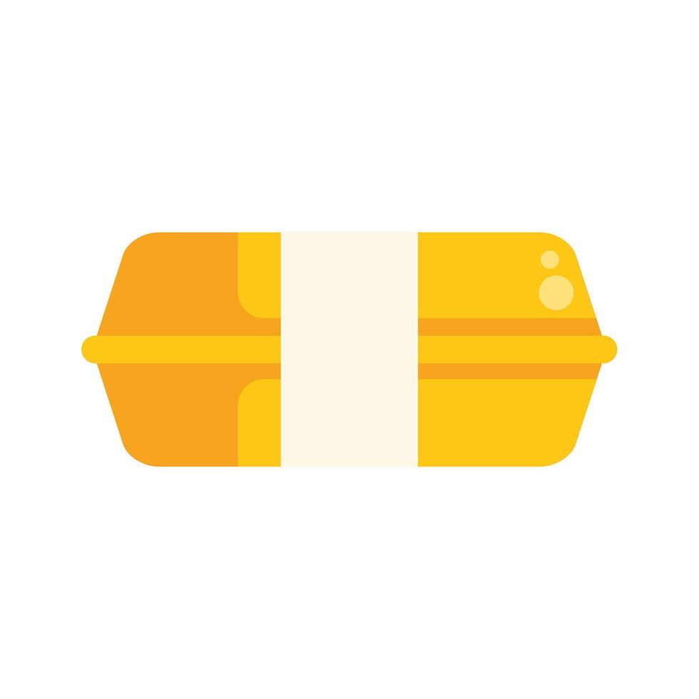 Closed styrofoam container holding food with blank label for branding vector