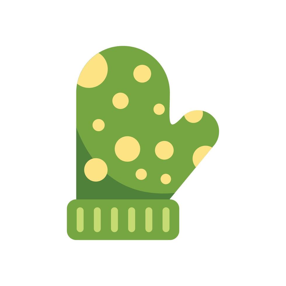 Green winter knitted mitten with yellow dots for keeping warm vector