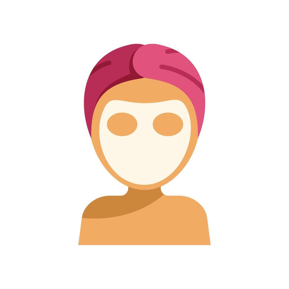 Woman wearing pink towel applying white cosmetic face mask vector