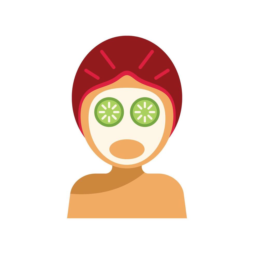 Woman relaxing with cucumber face mask at spa salon vector