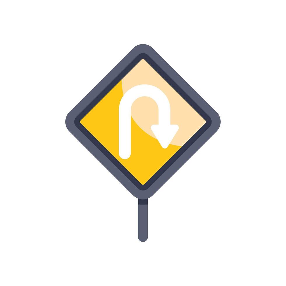 Yellow road sign indicating u turn allowed with white arrow traffic symbol 52628615 Vector Art