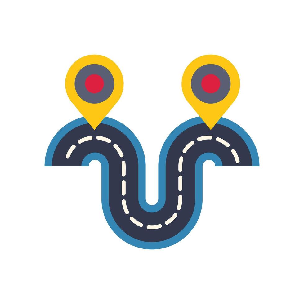 Winding road connecting two points with location pins vector