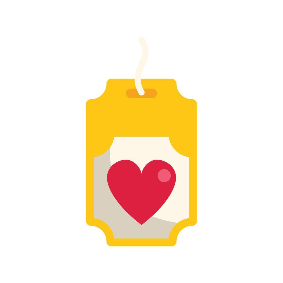 Yellow gift tag with red heart hanging on string vector
