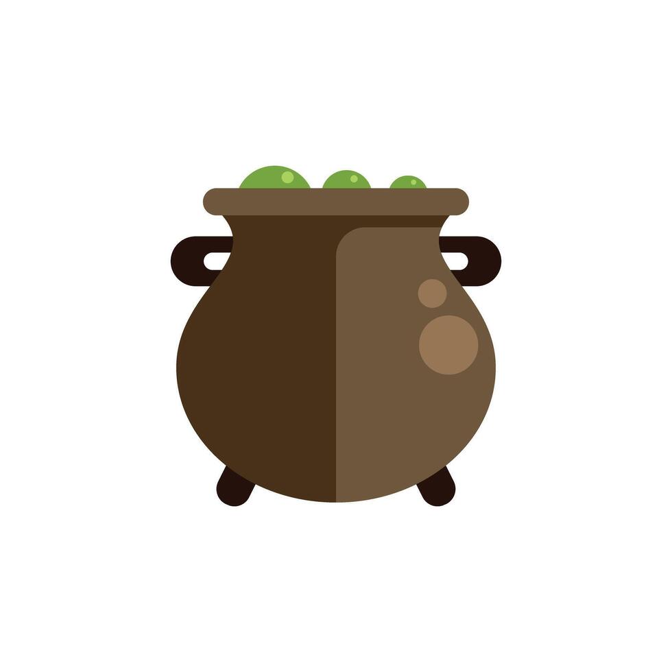 Brown cauldron bubbling with green potion for halloween celebration vector
