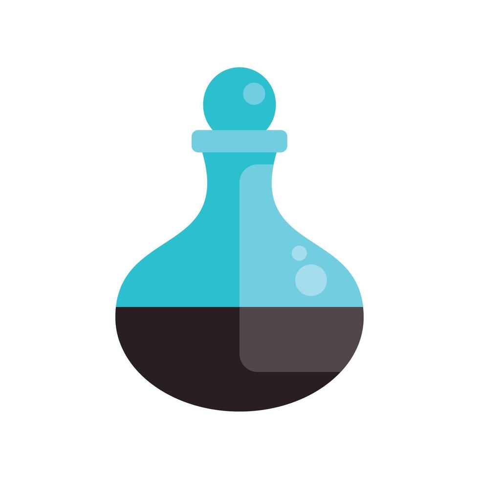 Blue glass bottle containing mysterious black liquid vector