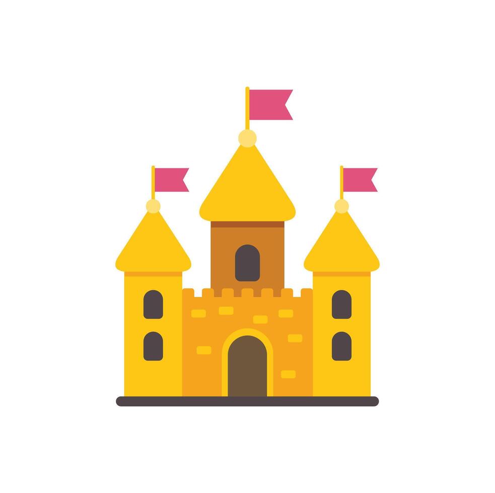 Medieval castle with flags waving in the wind flat design icon vector