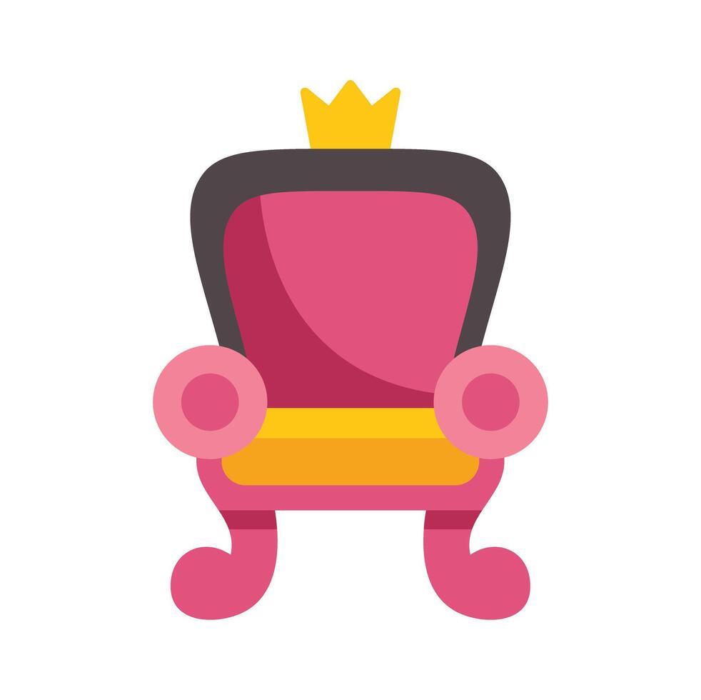 Pink royal throne with golden crown cartoon style icon vector