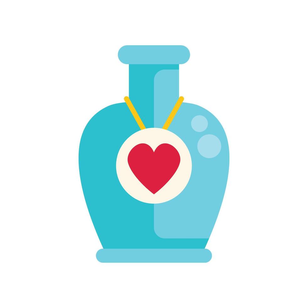 Blue love potion with a red heart hanging on a string around the neck of the bottle vector