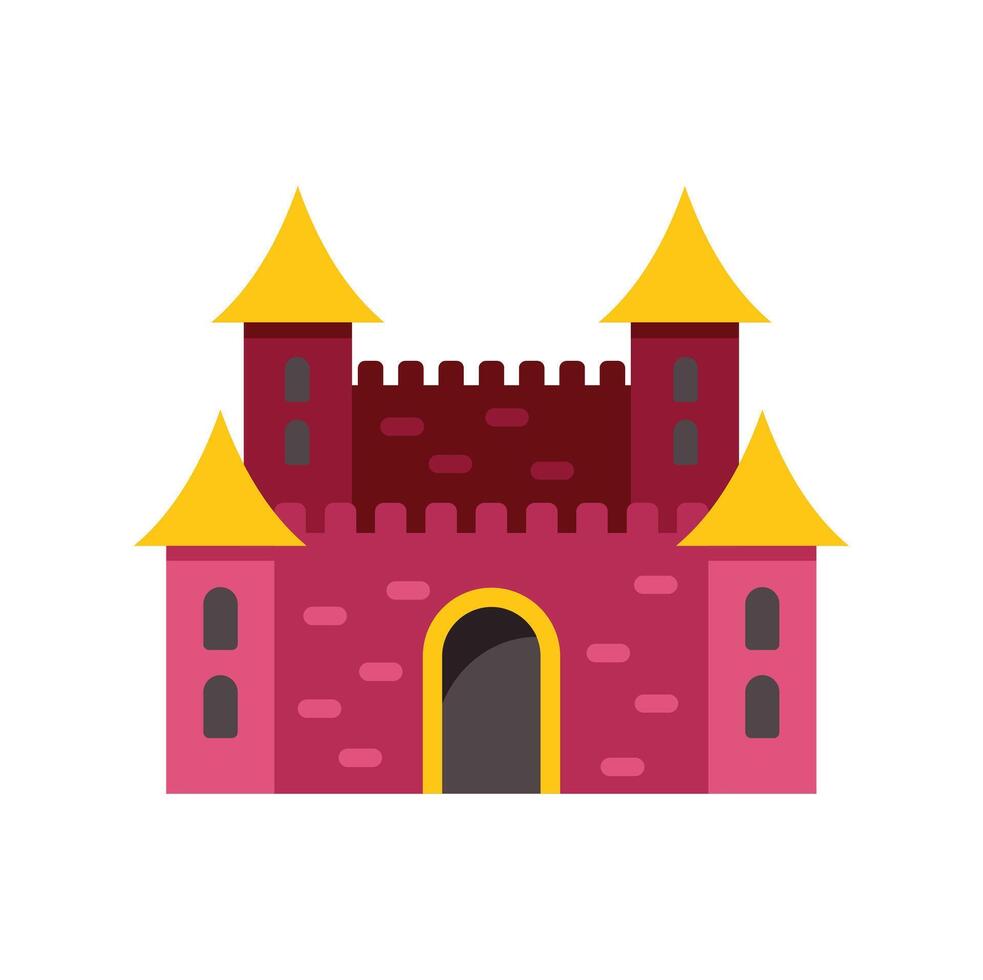 Medieval castle with towers and gate protecting king and queen flat icon design vector