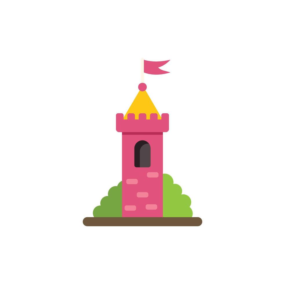 Pink medieval castle tower waving flag minimal illustration vector