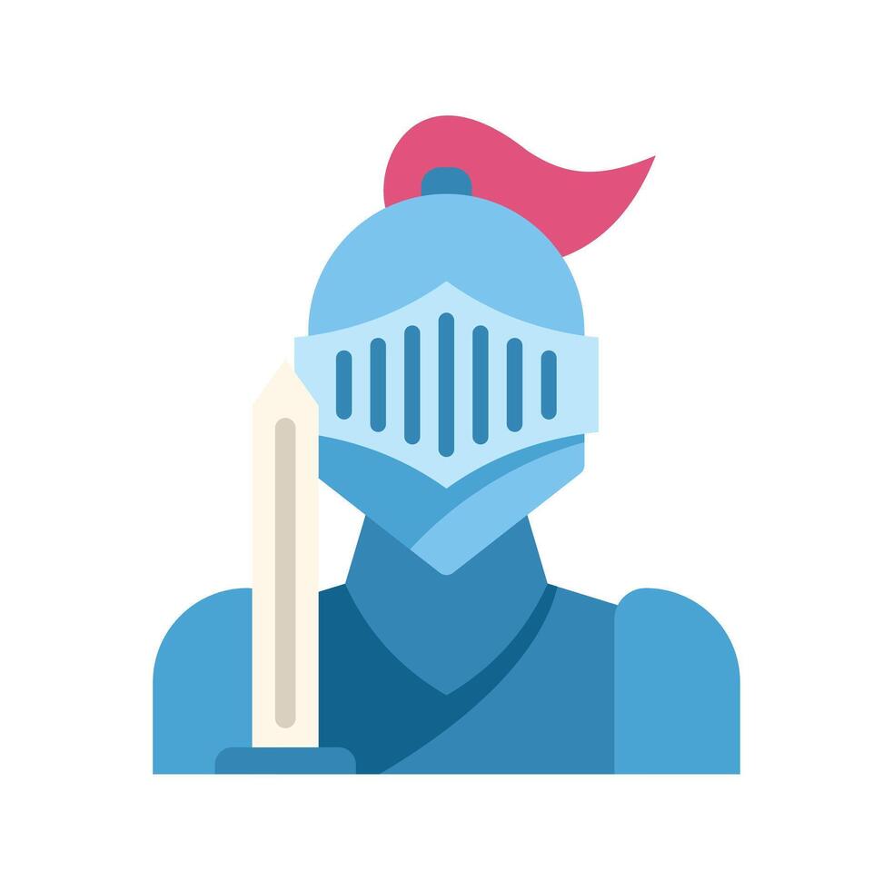 Medieval knight character holding a sword and wearing a helmet with plume vector