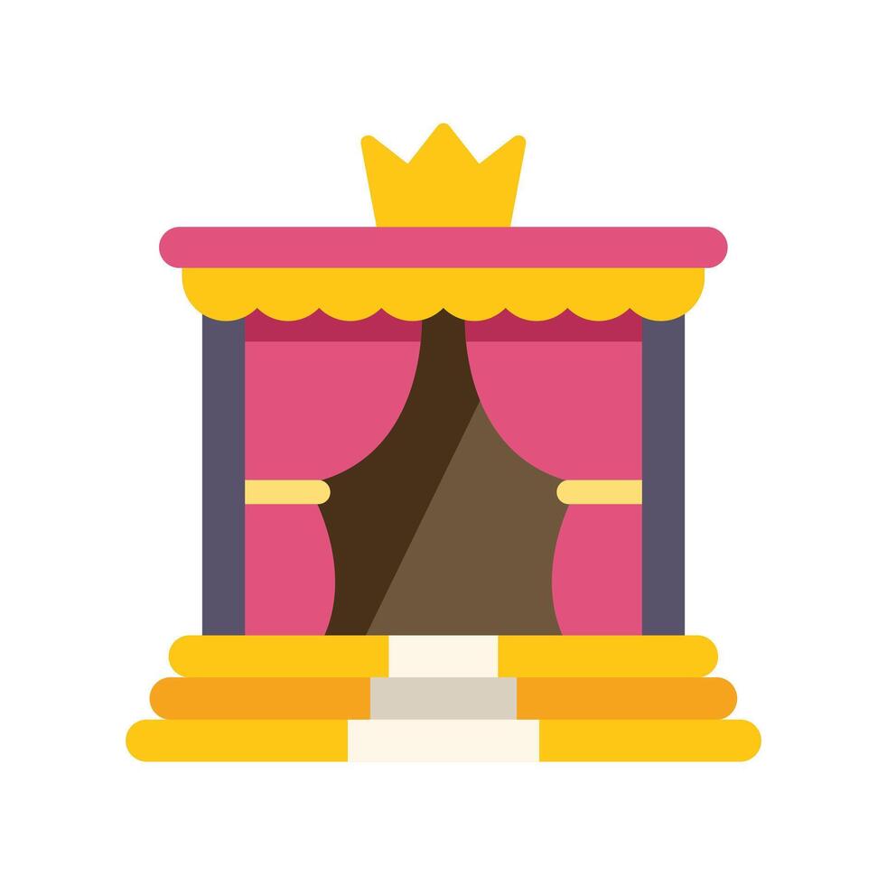 Royal podium with stairs and red curtains featuring a golden crown on top vector