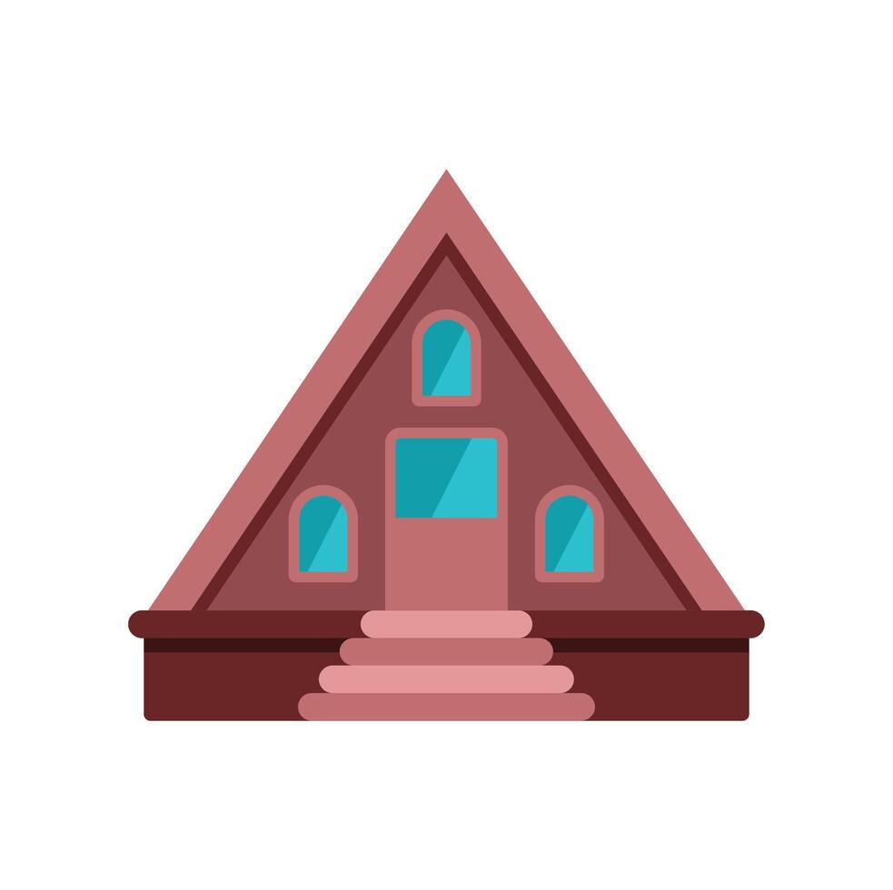 A frame building with porch and stairs featuring teal windows in flat design vector
