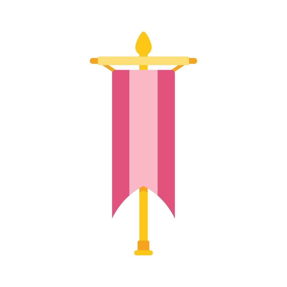 Pink vertical pennant hanging on a golden pole with crossbar vector