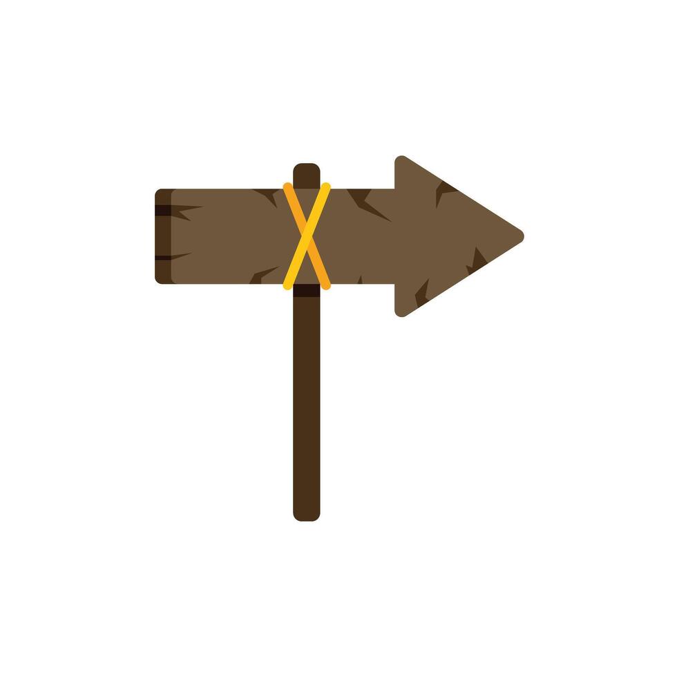 Wooden arrow sign pointing right with yellow rope tied on it vector