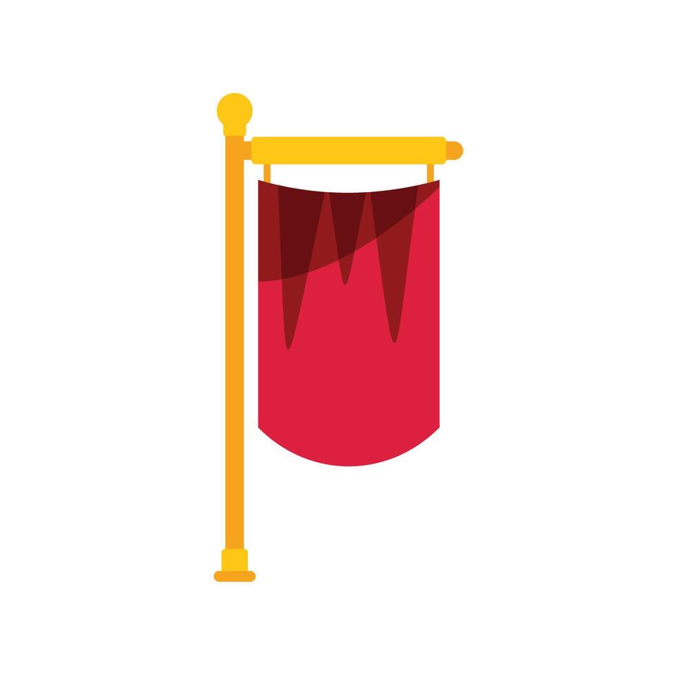 Red medieval flag hanging on golden pole vector