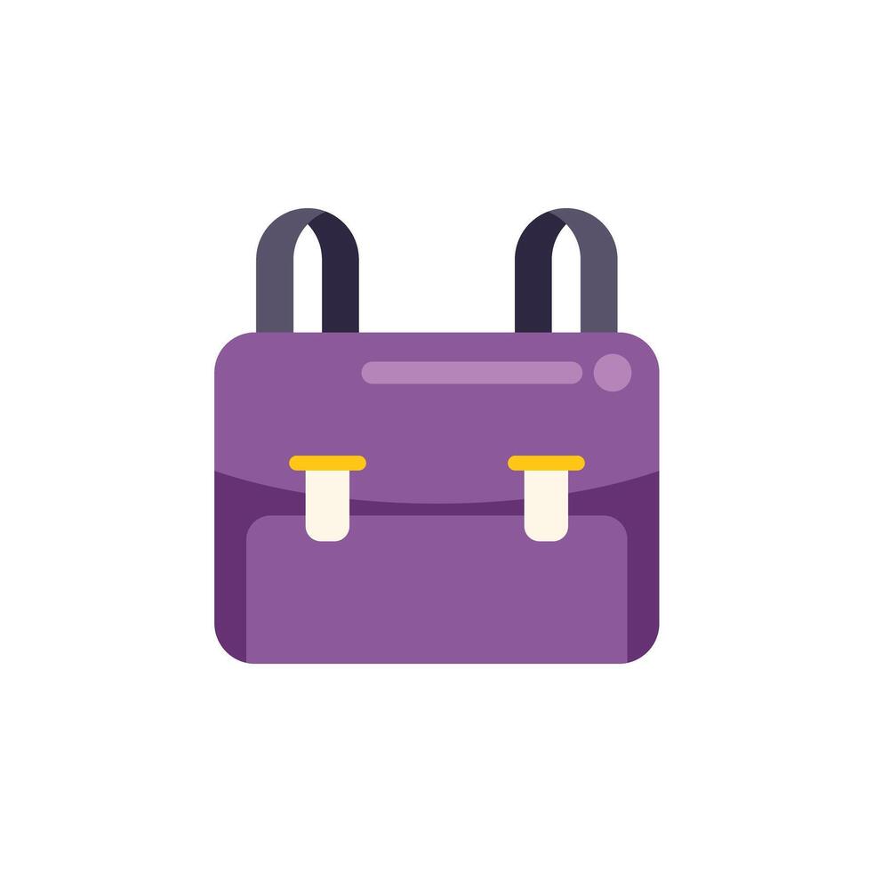 Purple school bag with two straps closed with buckles flat design icon vector