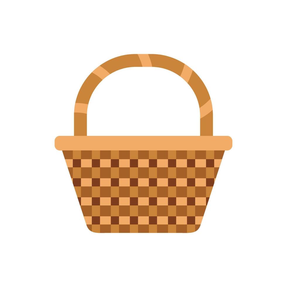 Empty wicker basket with checkered pattern showing carrying handle vector