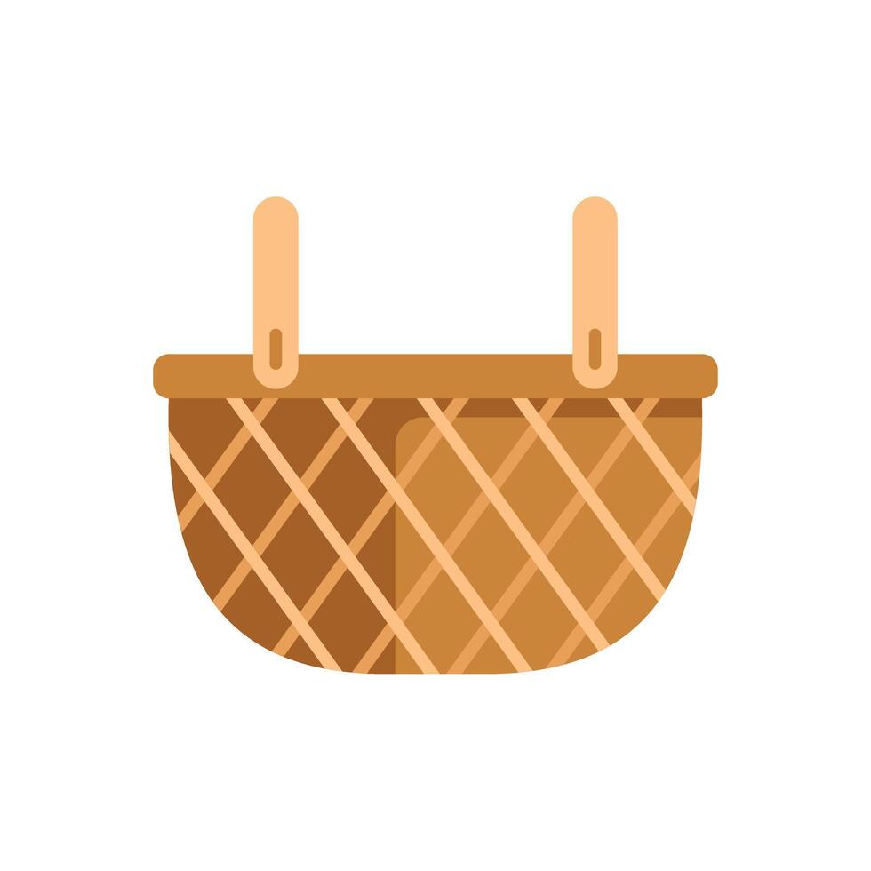 Empty wicker picnic basket closed with handles up flat icon vector