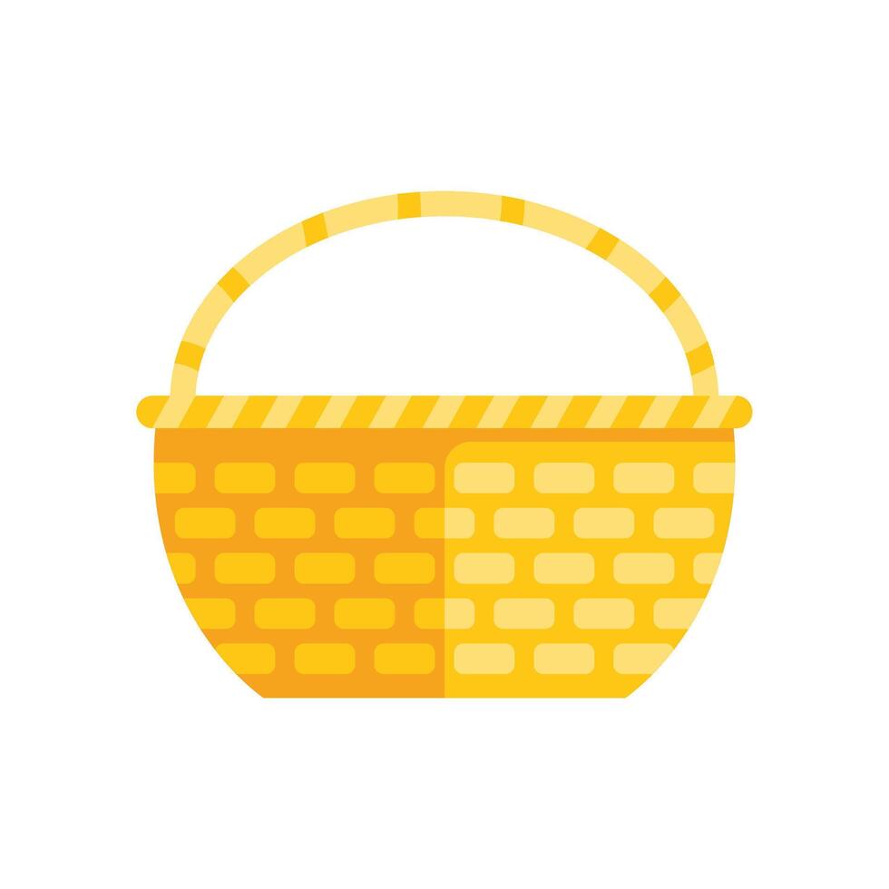 Yellow wicker picnic basket cartoon illustration featuring handle vector