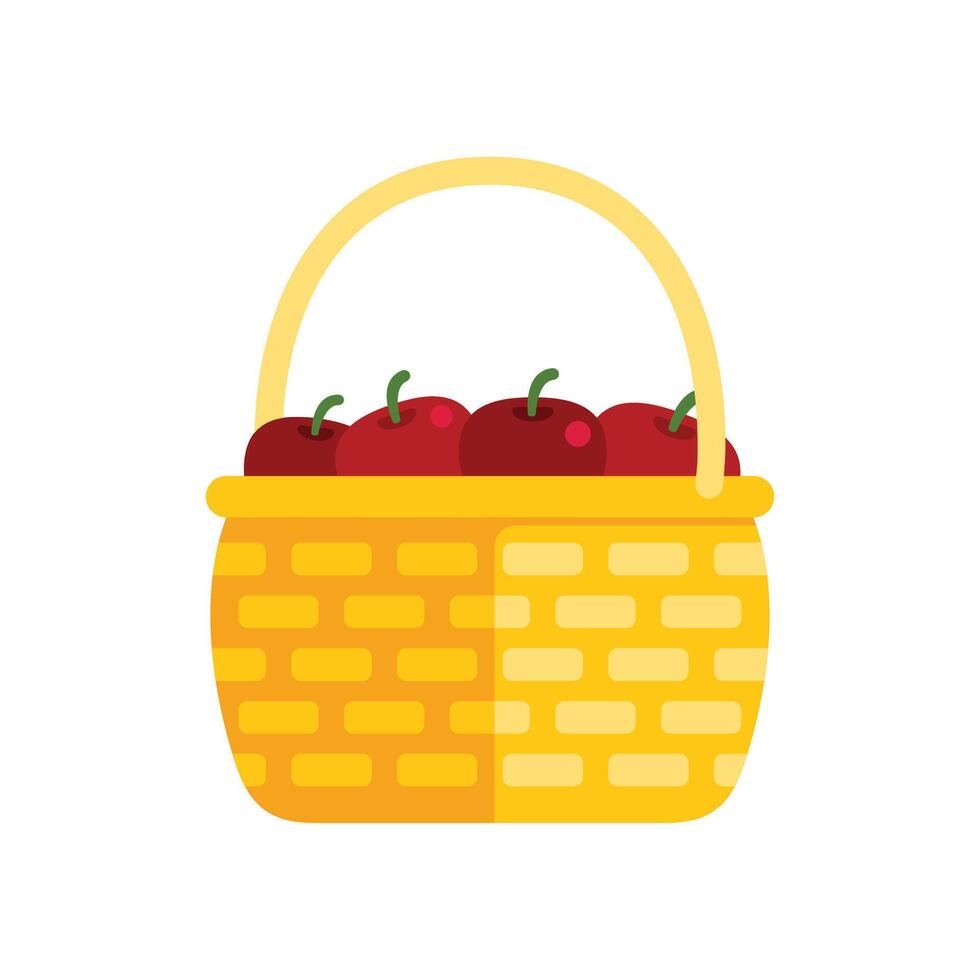 Wicker basket full of red apples isolated on white background vector