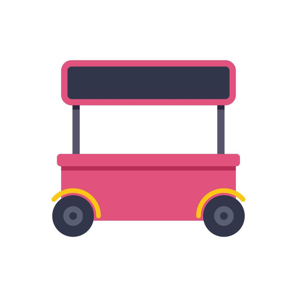 Pink empty food cart with canopy and wheels for street food selling vector