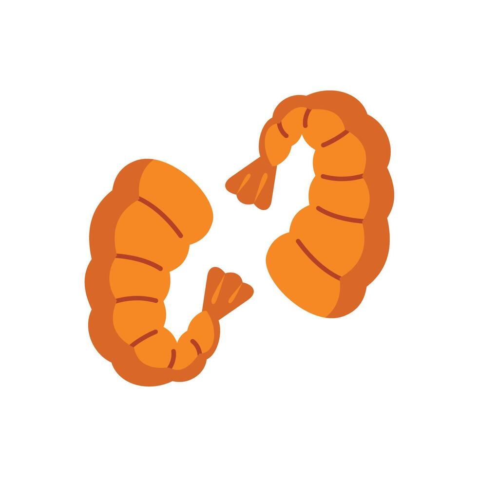 Two cooked shrimps floating on white background vector