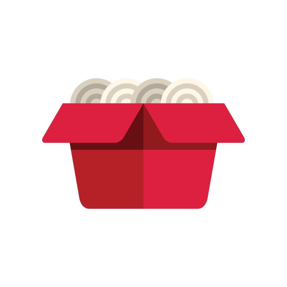 Red open cardboard box full of noodles for wok or ramen asian food vector