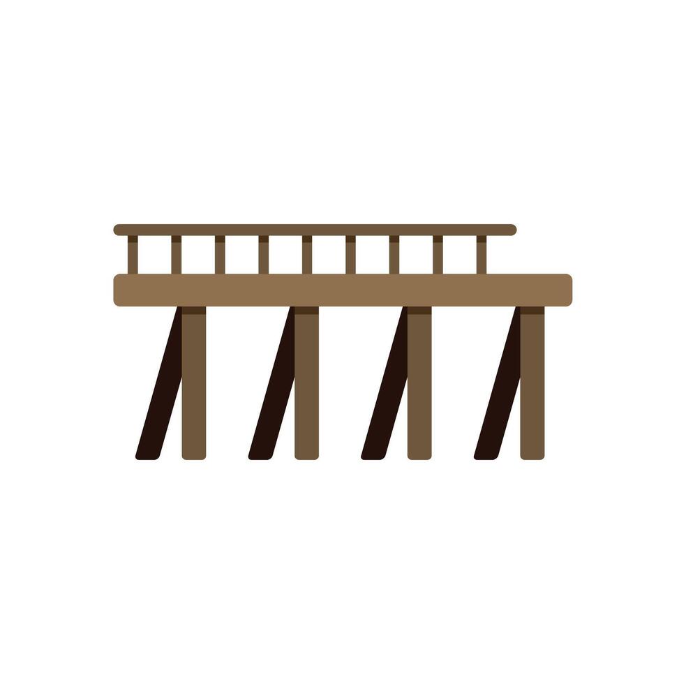 Wooden bridge standing on six pillars with railing vector