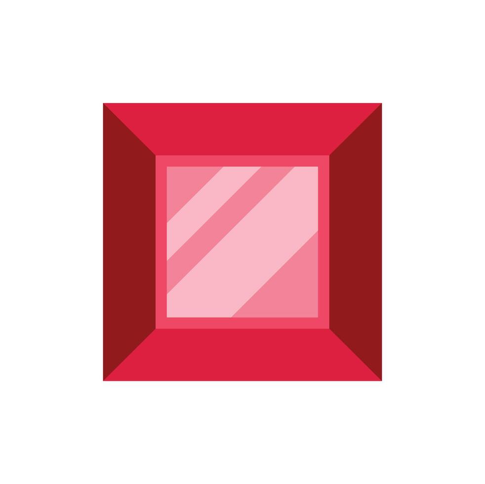 Red square shiny gemstone with light reflection vector